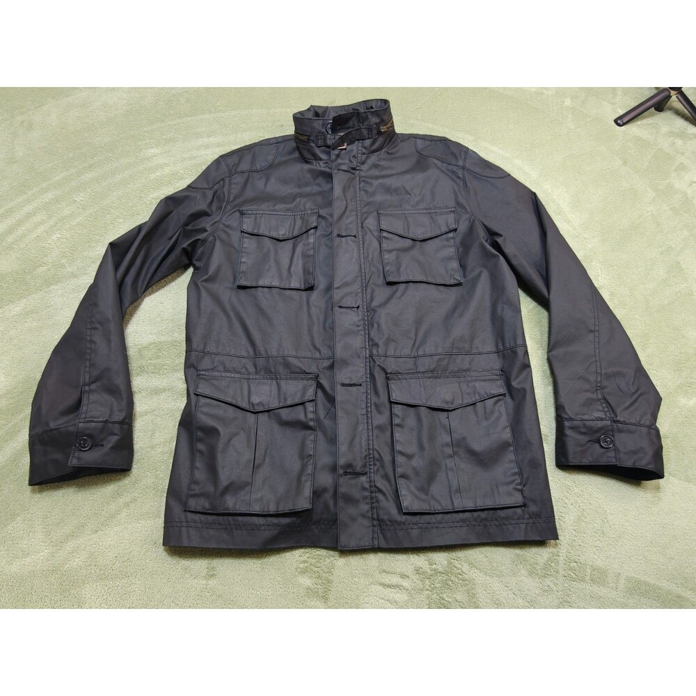 Merona Mens Utility Field Jacket Sz L Black Water Resistant Hidden Hood 23 Chest